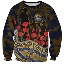 West Coast Eagles ANZAC Day Sweatshirt Indigenous Dot Art with Poppy Flower Tribute TS04