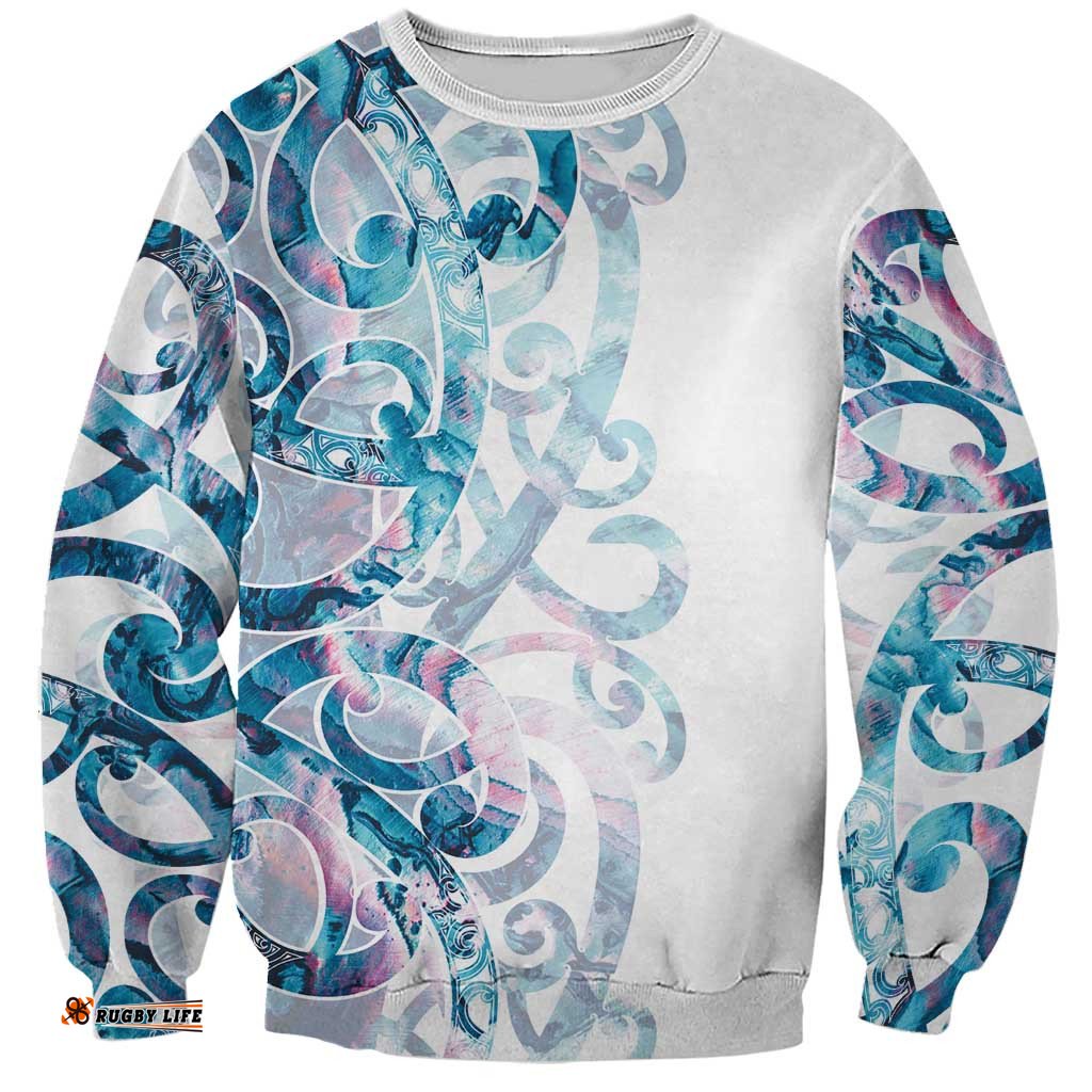 Turquoise Paua Shell Maori Sweatshirt Koru Kowhaiwhai LT7