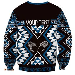 Personalised Taniko Motifs Aotearoa Sweatshirt Waitangi Kowhaiwhai Kiwi - Blue LT7