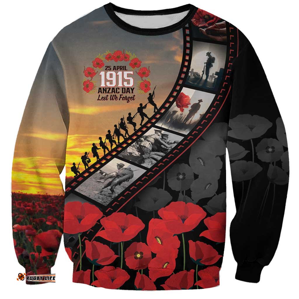Personalised Remembering ANZAC Lest We Forget Sweatshirt Vintage Film Frame Memorial Red Poppy LT9