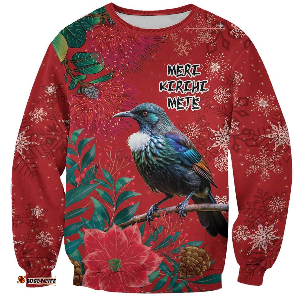 Tui Meri Kirihimete Personalised Sweatshirt Pohutukawa Flowers Red Motif LT9