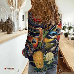 Aussie Honeyeaters Banksia Flowers Women Casual Shirt Aboriginal Dots Painting LT9