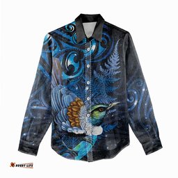 Aotearoa Matariki Women Casual Shirt Maori Tribal with Silver Fern and Tui Bird Galaxy Style LT03