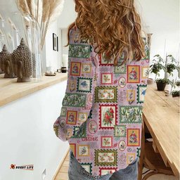 Aussie Birds Christmas La La Land Women Casual Shirt Pink Vintage Stamp Edition LT9