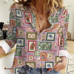 Aussie Birds Christmas La La Land Women Casual Shirt Pink Vintage Stamp Edition LT9
