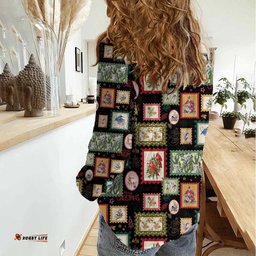 Aussie Birds Christmas La La Land Women Casual Shirt Black Vintage Stamp Edition LT9