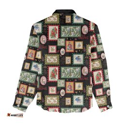 Aussie Birds Christmas La La Land Women Casual Shirt Black Vintage Stamp Edition LT9