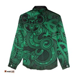 Aotearoa Maori Hei Tiki Women Casual Shirt Kakariki Kowhaiwhai Puhoro Motif LT9