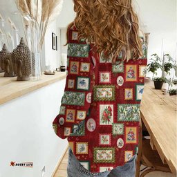 Aussie Birds Christmas La La Land Women Casual Shirt Red Vintage Stamp Edition LT9