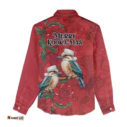 Aussie Kokaburra Waratah Christmas Women Casual Shirt Aboriginal Dots Painting LT9