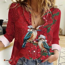 Aussie Kokaburra Waratah Christmas Women Casual Shirt Aboriginal Dots Painting LT9