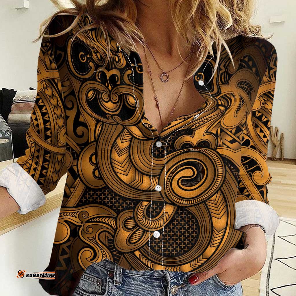 Aotearoa Maori Hei Tiki Women Casual Shirt Koura Kowhaiwhai Puhoro Motif LT9
