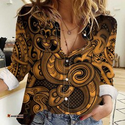 Aotearoa Maori Hei Tiki Women Casual Shirt Koura Kowhaiwhai Puhoro Motif LT9