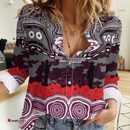 ANZAC Day Manly Warringah Sea Eagles Women Casual Shirt Military Memorial Aboriginal Indigenous Art TS04