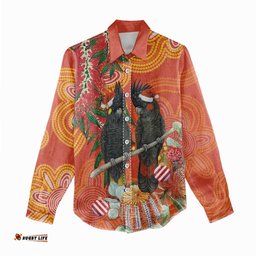 Australia Black Cockatoo Christmas Women Casual Shirt Banksia Bottlebrush Aboriginal Art LT14