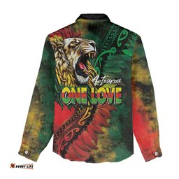 Aotearoa One Love Women Casual Shirt Reggae Lion with Kakahu Huruhuru LT03