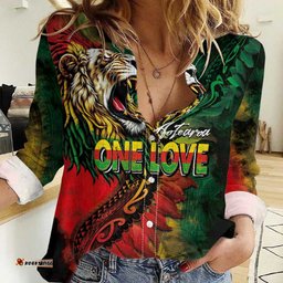 Aotearoa One Love Women Casual Shirt Reggae Lion with Kakahu Huruhuru LT03