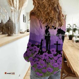 Australia ANZAC Animal Heroes Women Casual Shirt Purple Poppies LT7