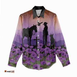 Australia ANZAC Animal Heroes Women Casual Shirt Purple Poppies LT7