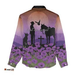 Australia ANZAC Animal Heroes Women Casual Shirt Purple Poppies LT7