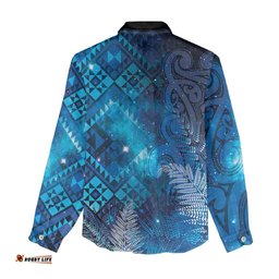 Aotearoa Taniko Matariki Women Casual Shirt Cosmic Blue LT7