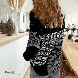 Aotearoa Personalized Lawn Bowls Maori Women Casual Shirt New Zealand Black Tribal Silver Fern LT7