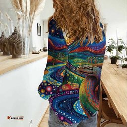 Aboriginal Dreamtime Rainbow Serpent Women Casual Shirt LT9