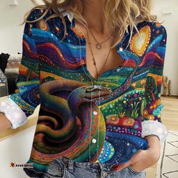 Aboriginal Dreamtime Rainbow Serpent Women Casual Shirt LT9