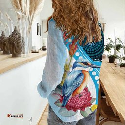 Australia Azure Kingfisher Women Casual Shirt Australian Native Flowers Indigenous Art LT14