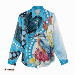 Australia Azure Kingfisher Women Casual Shirt Australian Native Flowers Indigenous Art LT14