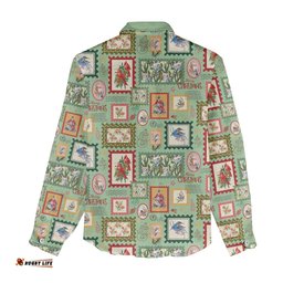 Aussie Birds Christmas La La Land Women Casual Shirt Green Vintage Stamp Edition LT9