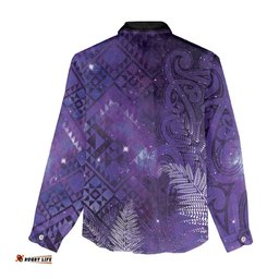 Aotearoa Taniko Matariki Women Casual Shirt Cosmic Violet LT7