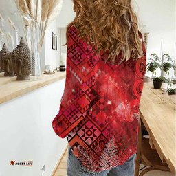 Aotearoa Taniko Matariki Women Casual Shirt Cosmic Red LT7