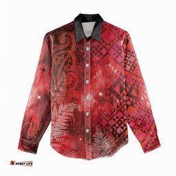 Aotearoa Taniko Matariki Women Casual Shirt Cosmic Red LT7