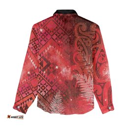 Aotearoa Taniko Matariki Women Casual Shirt Cosmic Red LT7