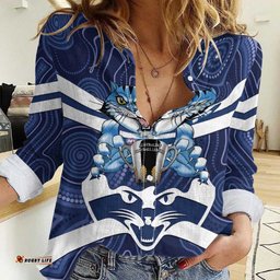 AFL Cats Football Personalised Women Casual Shirt Final Geelong Premiers Trophy Aboriginal LT14