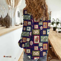 Aussie Birds Christmas La La Land Women Casual Shirt Navy Blue Vintage Stamp Edition LT9