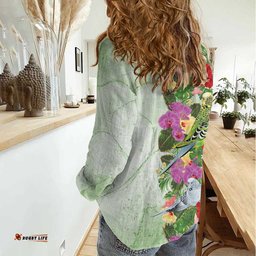 Aussie Budgies Blue And Green Tropical Birds Women Casual Shirt LT9