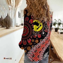 Aotearoa and Australia Women Casual Shirt Maori Koru Ferns With Aboriginal Kangaroo LT03