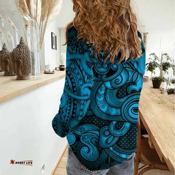 Aotearoa Maori Hei Tiki Women Casual Shirt Kikorangi Kowhaiwhai Puhoro Motif LT9