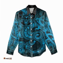 Aotearoa Maori Hei Tiki Women Casual Shirt Kikorangi Kowhaiwhai Puhoro Motif LT9