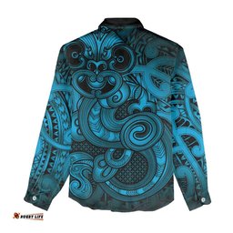 Aotearoa Maori Hei Tiki Women Casual Shirt Kikorangi Kowhaiwhai Puhoro Motif LT9