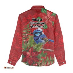 Aussie Superb Fairywren Bird Women Casual Shirt Aboriginal Inspired Christmas LT9