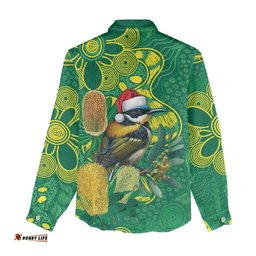 Aussie Honeyeaters Banksia Christmas Women Casual Shirt Aboriginal Dots Painting Green Motif LT9