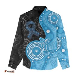 Australia Autism Awareness Month Women Casual Shirt Indigenous Lizard With Blue Ribbon LT14