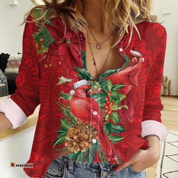 Aussie Red Cardinal Women Casual Shirt Aboriginal Inspired Christmas LT9