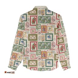 Aussie Birds Christmas La La Land Women Casual Shirt Beige Vintage Stamp Edition LT9