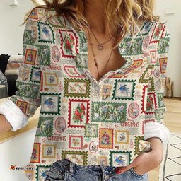 Aussie Birds Christmas La La Land Women Casual Shirt Beige Vintage Stamp Edition LT9
