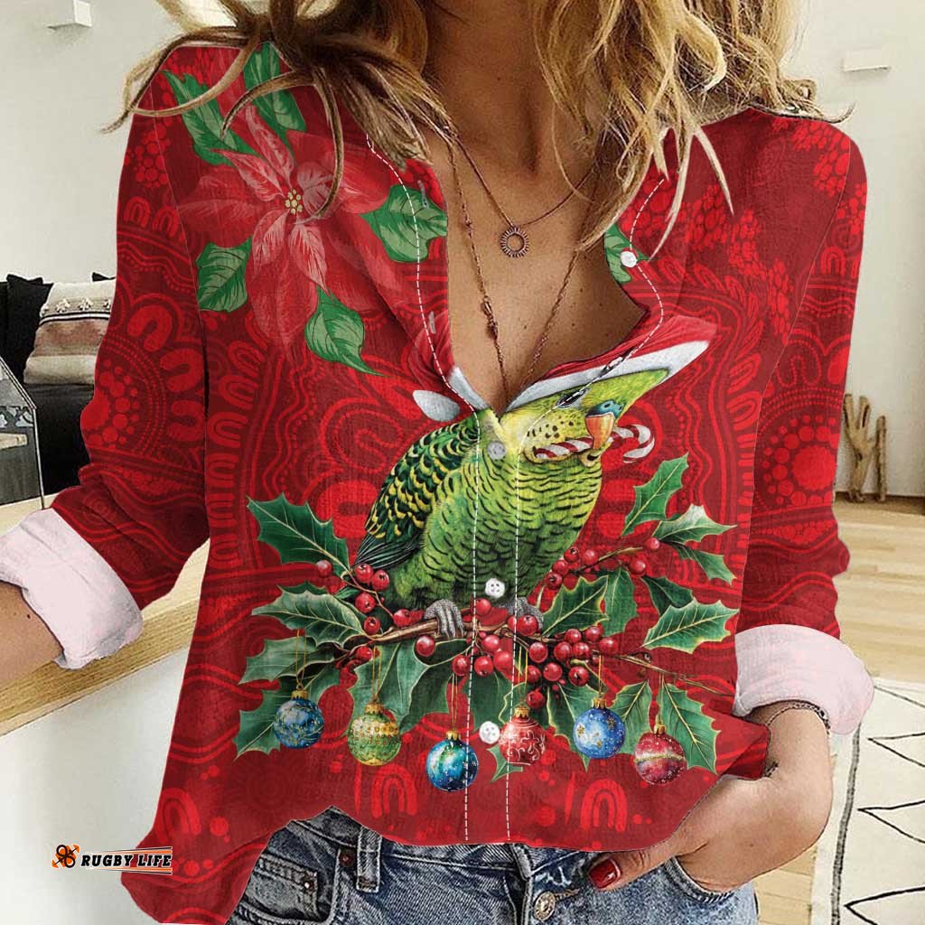 Aussie Green Budgerigar Women Casual Shirt Aboriginal Inspired Christmas LT9