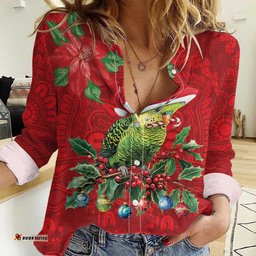 Aussie Green Budgerigar Women Casual Shirt Aboriginal Inspired Christmas LT9
